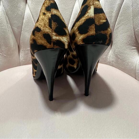YSL Yves Saint Laurent Pumps Fabric Patent Heels Black Leopard - Picture 7 of 8